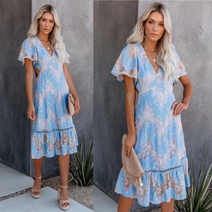 Blue Midi Dress- cutout and lace!